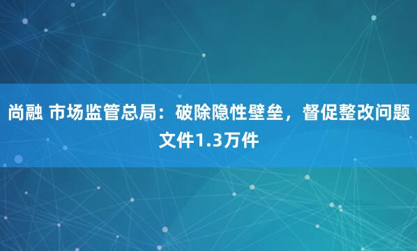 尚融 市场监管总局：破除隐性壁垒，督促整改问题文件1.3万件